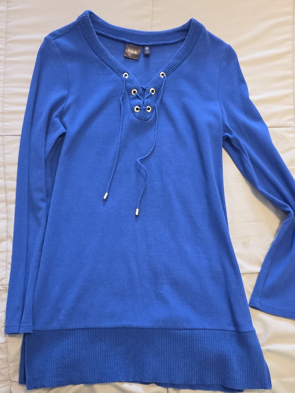 Rafaella Cobalt Lace-Up V-Neck Long Sleeve Sweater